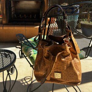 Dooney & Burke Otrich Embossed Drawstring Bag - Tan